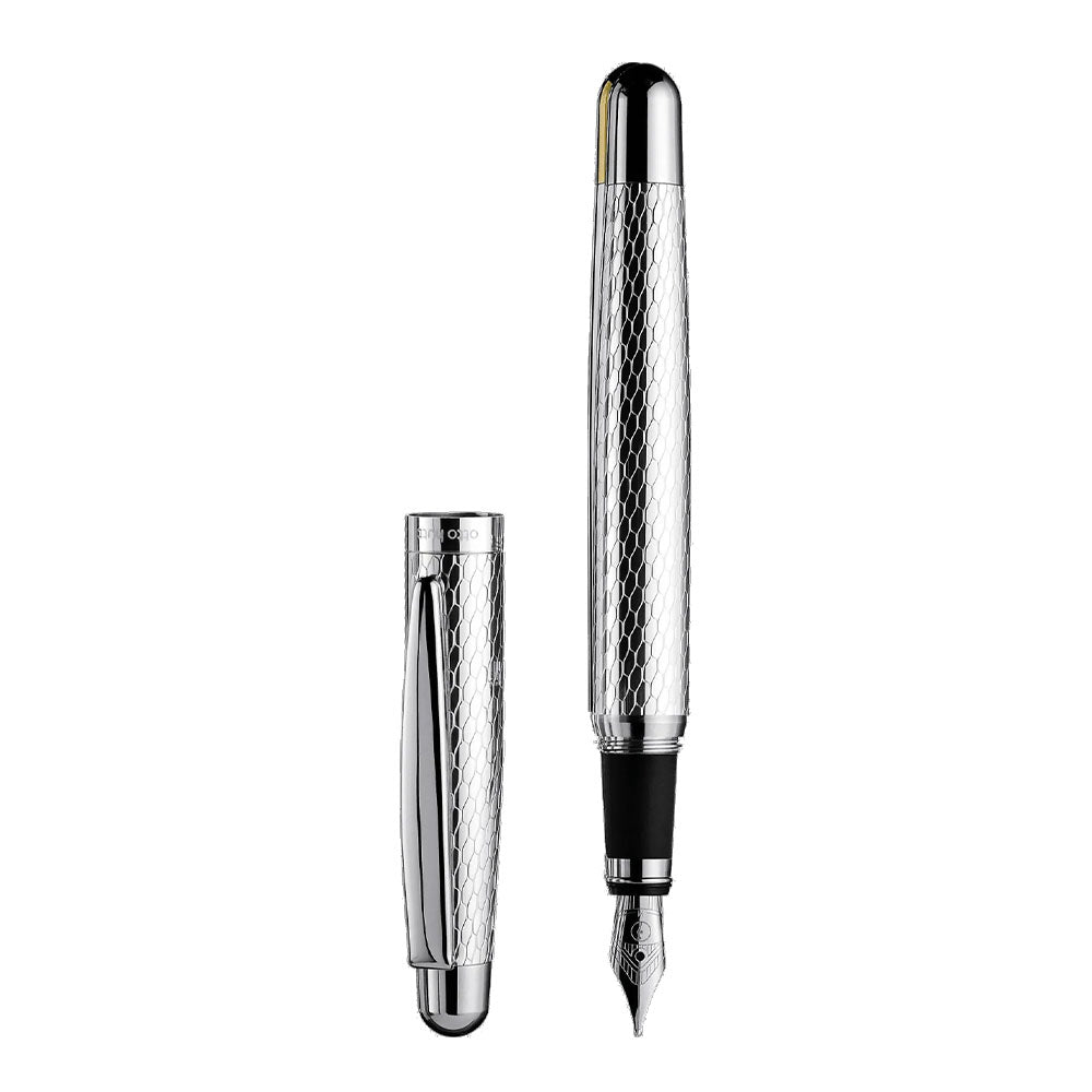 Stylo-Plume Design 02 Argent Platine Guilloché Nid d'Abeille M Otto Hutt