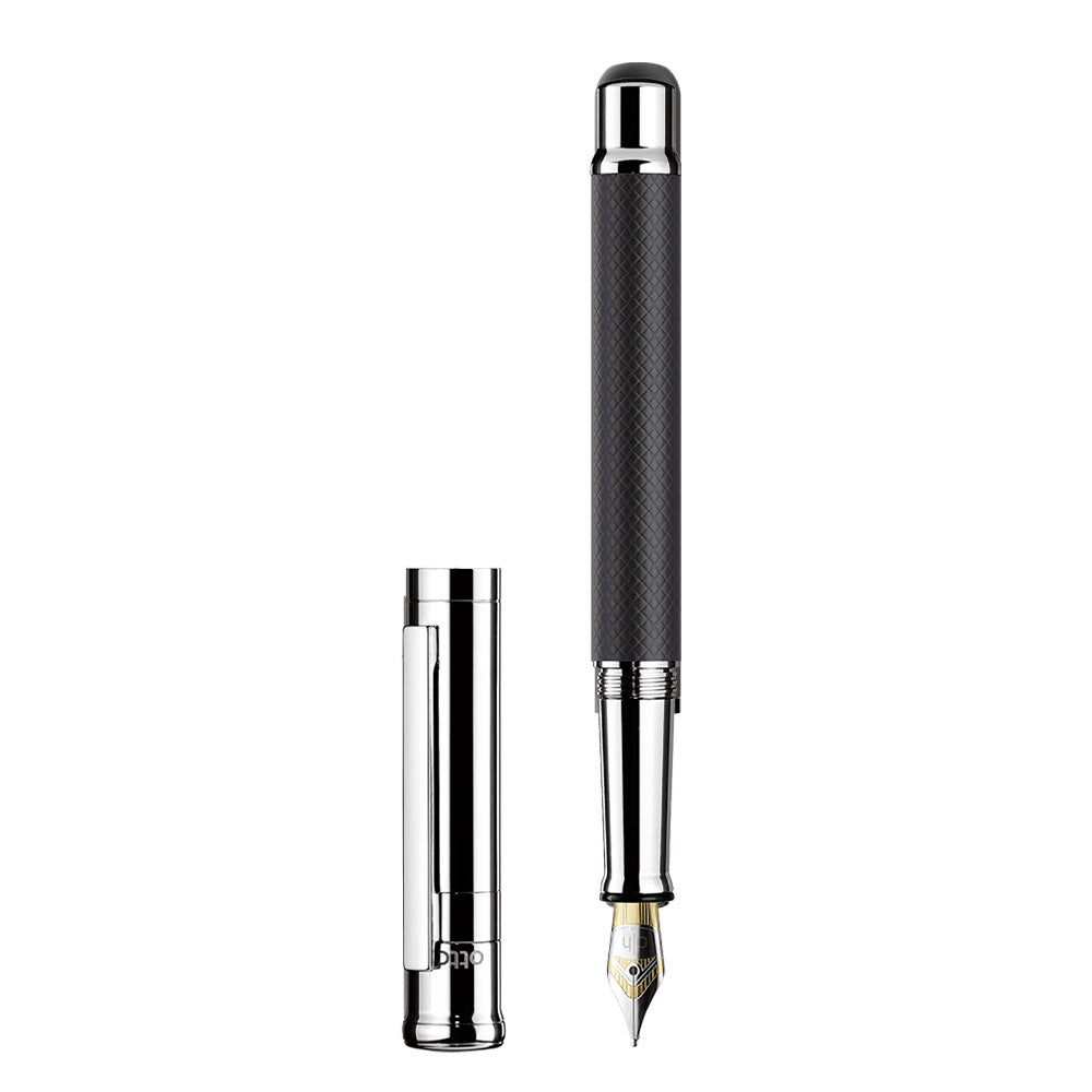 Stylo-Plume Design 04 Noir Platine Guilloché Carreaux F Otto Hutt