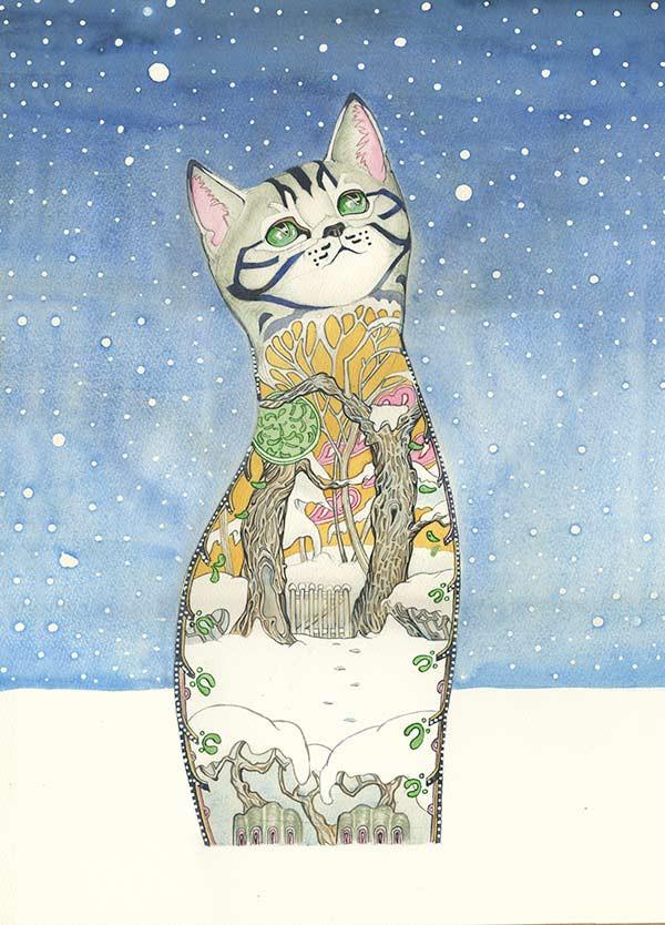Carte de Voeux Chat dans la Neige The DM Collection
