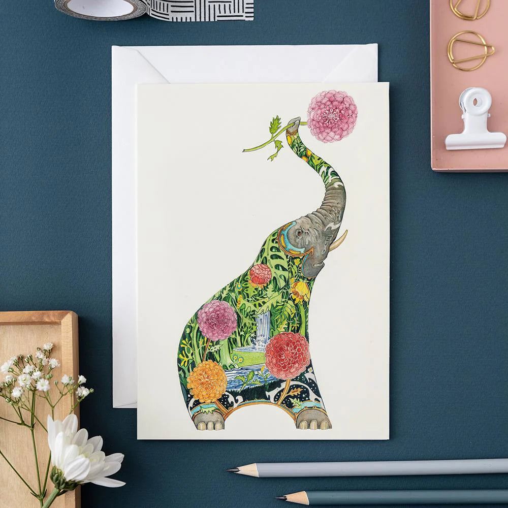 Carte de Voeux Éléphant avec Fleurs The DM Collection