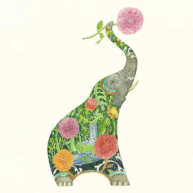 Carte de Voeux Éléphant avec Fleurs The DM Collection