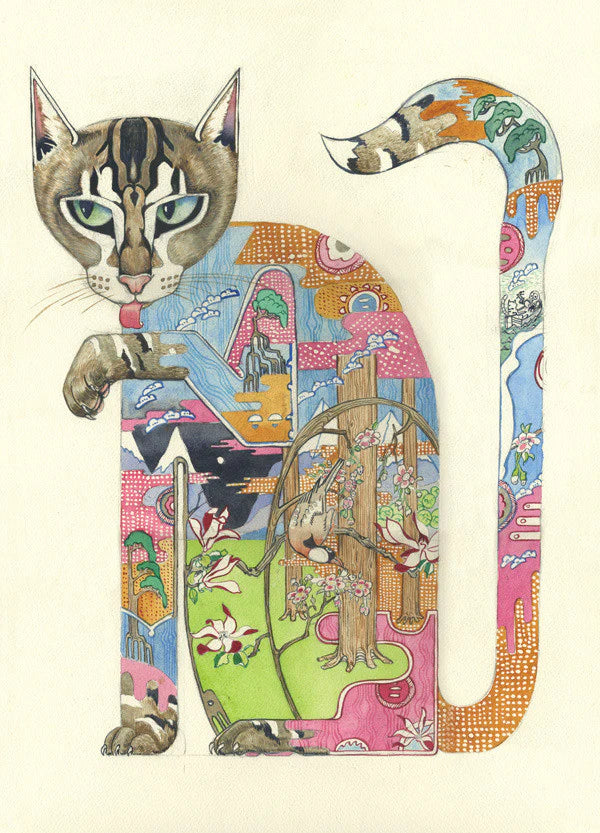 Carte de Voeux Chat qui Lèche sa Patte The DM Collection